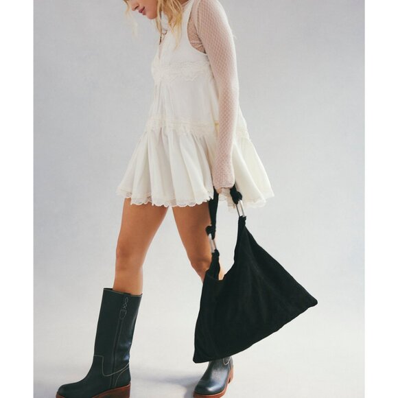 FREE PEOPLE Bobbi Slouch Suede Tote / Black - Picture 2 of 9